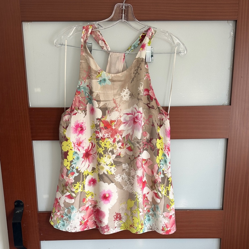 Cynthia Rowley Beige Floral Sleeveless Blouse
